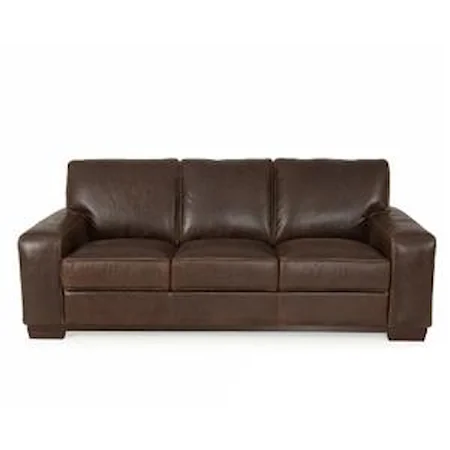 Contemporary Leather Sofa with Track Arms and Plush Padding